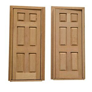1979 Houseworks Wooden Dollhouse Doors With Frames 6 Panel Entry Miniature